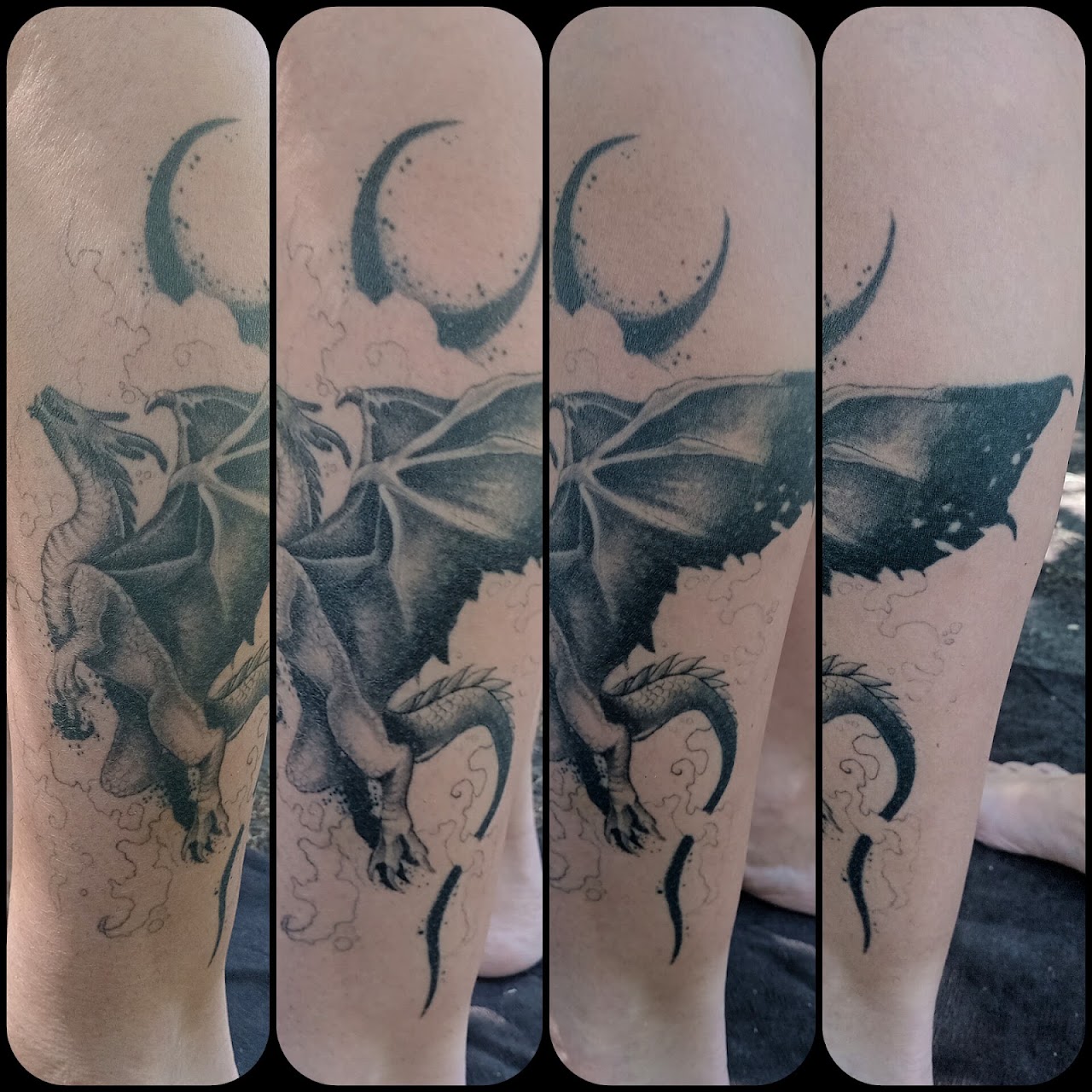 Tatuaje de dragón en la pierna realizado en el estudio